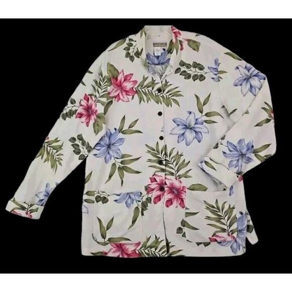Coldwater Creek ~Woman Size L~ Floral Linen Blend Top Button Shirt Long Sleeve. - Picture 9 of 9